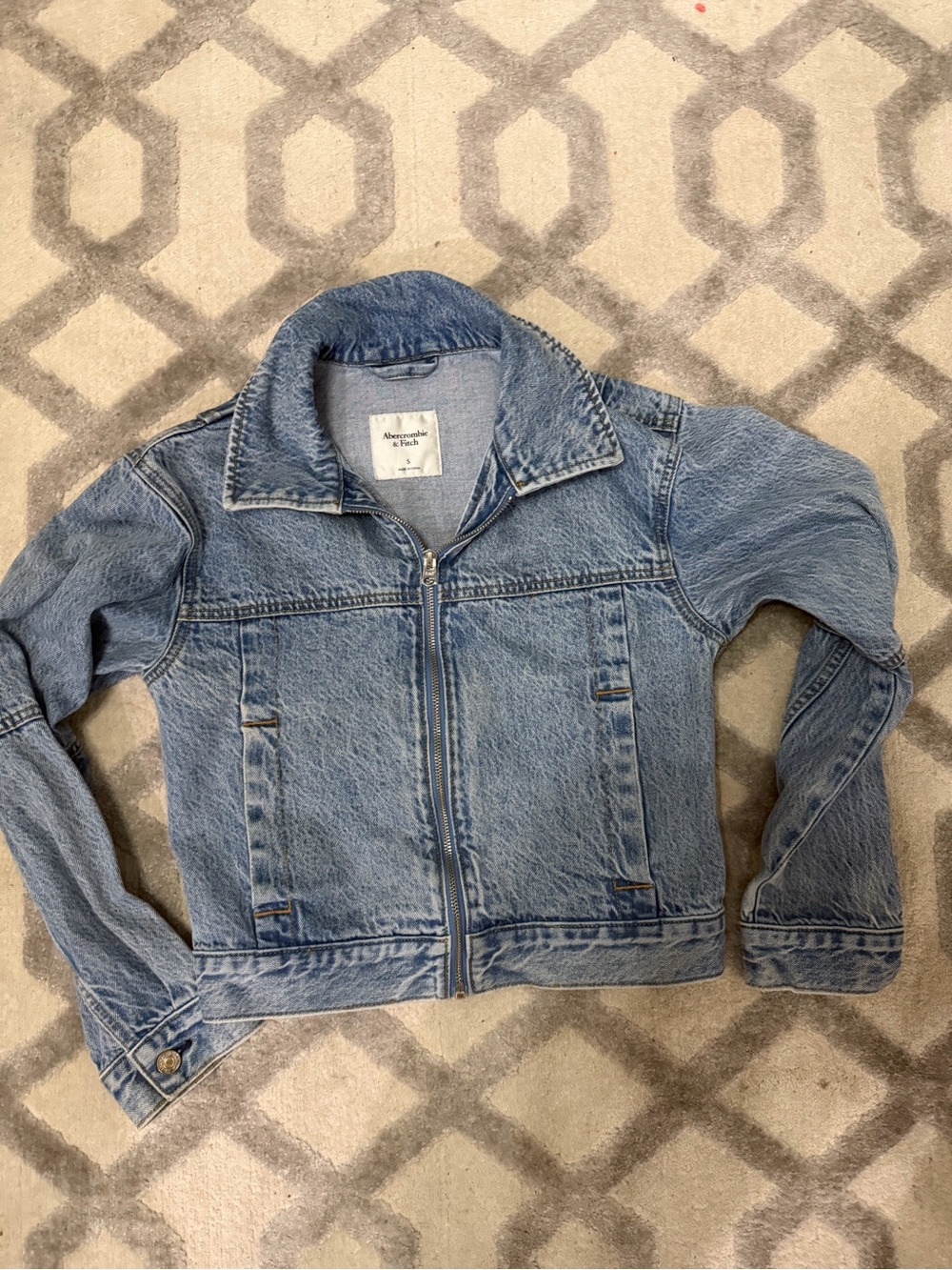 Abercrombie & Fitch Light Blue Zip-Front Denim Jacket